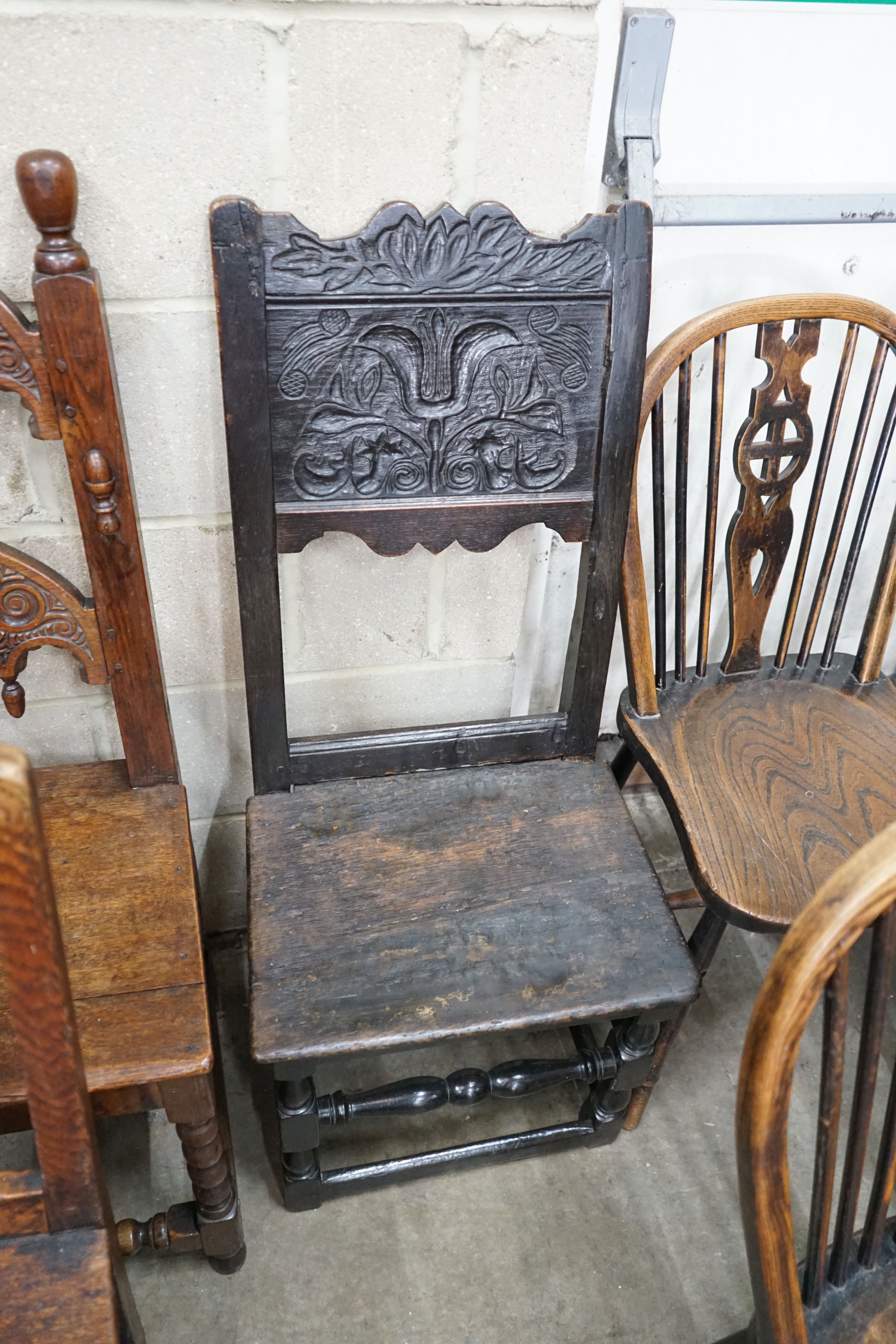 Three 18th century and later provincial wood seat dining chairs